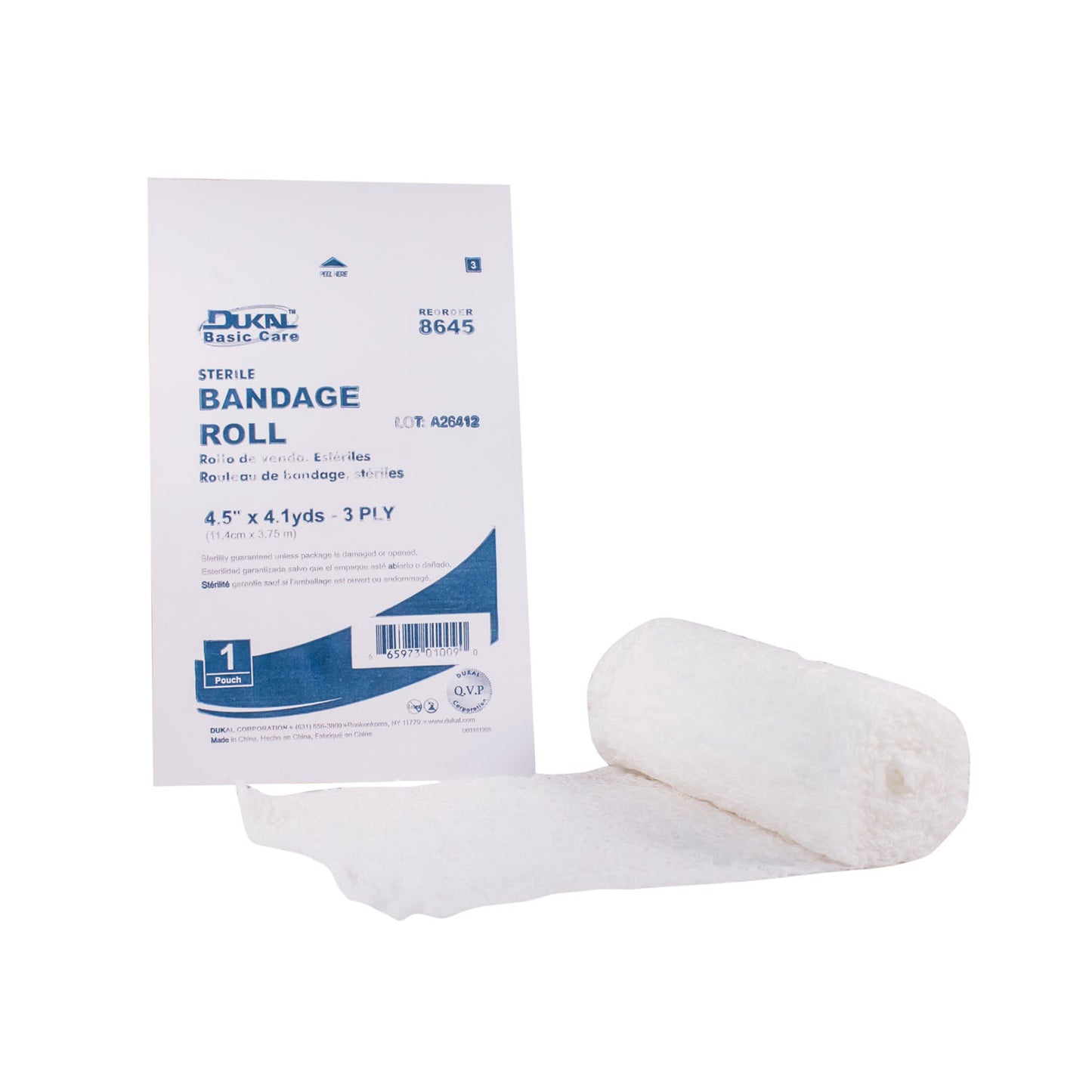 Dukal Basic Care Bandage Roll Bandage Fluff Basic 4X4.5Yd3Ply Rl St 1/Pk 100Pk/Cs