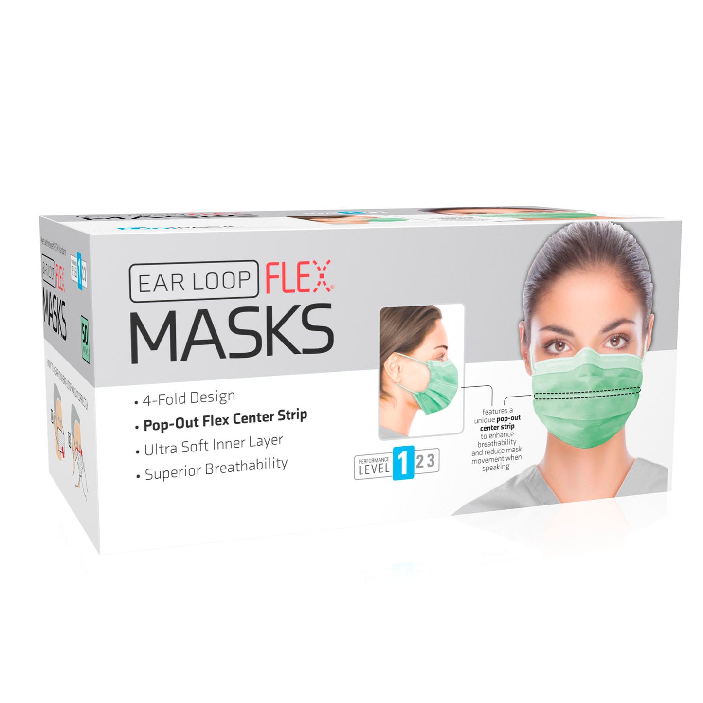 DUKAL PROCEDURE MASKS MASK FACE LEVEL 1 EAR-LOOP GRNFLEX 50/BX 20BX/CS