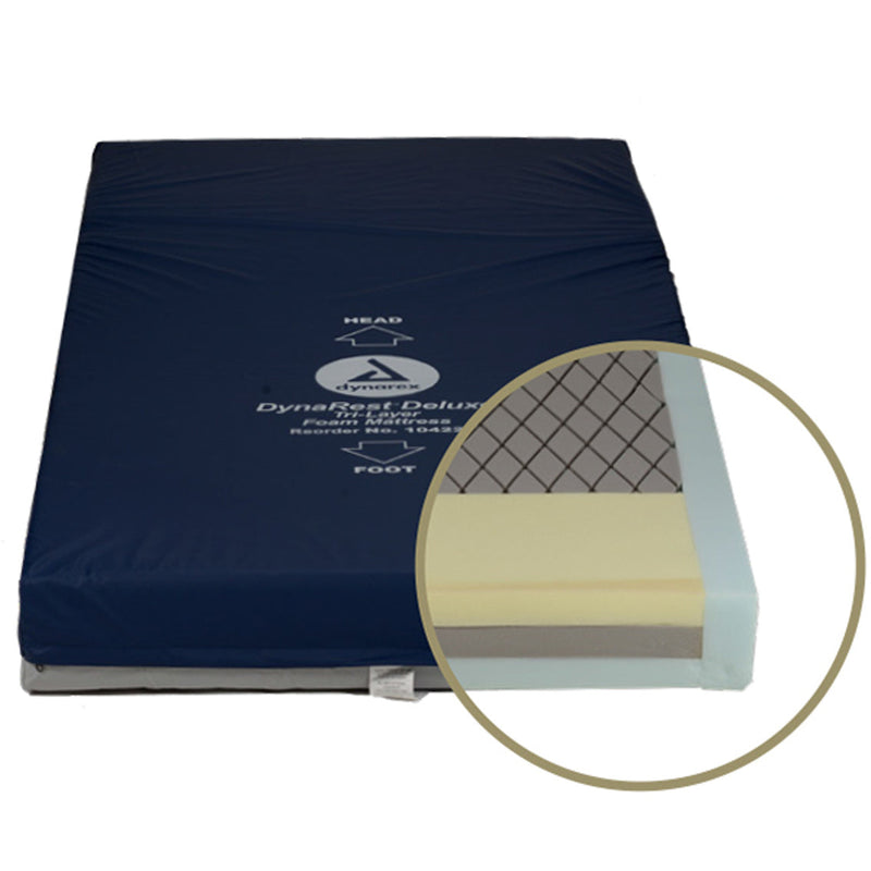 DYNAREST DELUXE TRI-LAYER FOAM REDISTRIBUTION MATTRESS WITH PERIMETER, 36" X 80", 1/CS, SOLD AS CASE DYNAREX 10000058