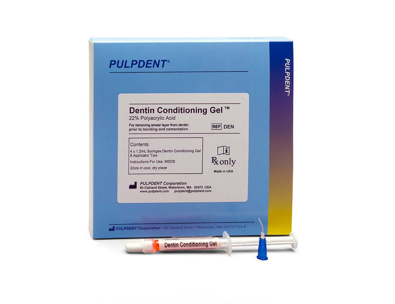 DENTIN CONDITIONING GEL KIT CONTAINS: 4 X 1.2ML SYRINGES + 8 PRE-BENT APPLICATOR TIPS, SOLD AS BOX PULPDENT 10000684