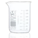 BEAKER, GLOBE GLASS, 400ML, LOW FORM GRIFFIN STYLE, HEAVY DUTY, DUAL GRADUATIONS, ASTM E960, 12/BX, SOLD AS BOX GLOBE 10001076 - BriteSources