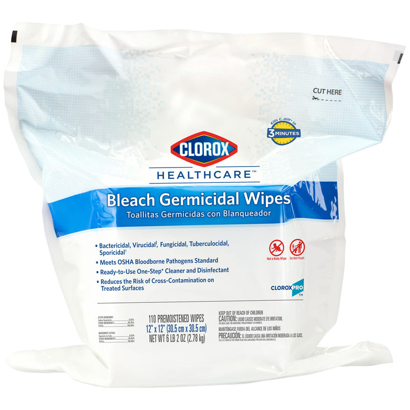 CLOROX® HEALTHCARE BLEACH GERMICIDAL WIPES, 100CT, 6/CS, SOLD AS CASE CLOROX 10001213