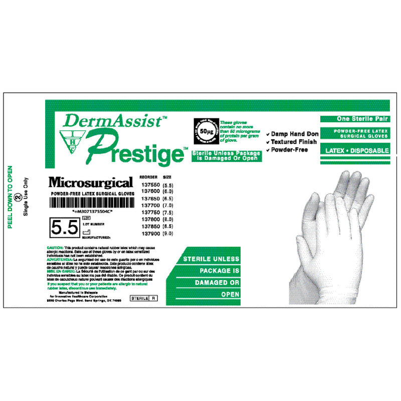 INNOVATIVE PRESTIGE® MICROSURGICAL POWDER-FREE LATEX SURGICAL GLOVES GLOVE SURGEON ST PF SZ 6.5MICRO 25PR/BX 4BX/CS