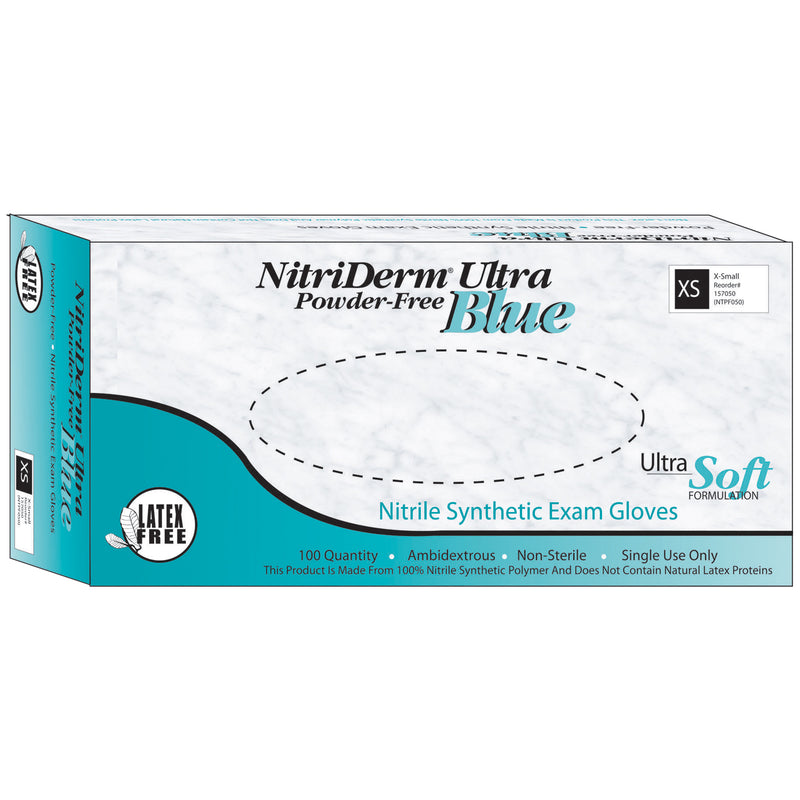 INNOVATIVE NITRIDERM® ULTRA BLUE NITRILE SYNTHETIC POWDER-FREE NON-STERILE EXAM GLOVES GLOVE NITRILE EXAM PF BLU LG100/BX 10BX/CS (NTPF)