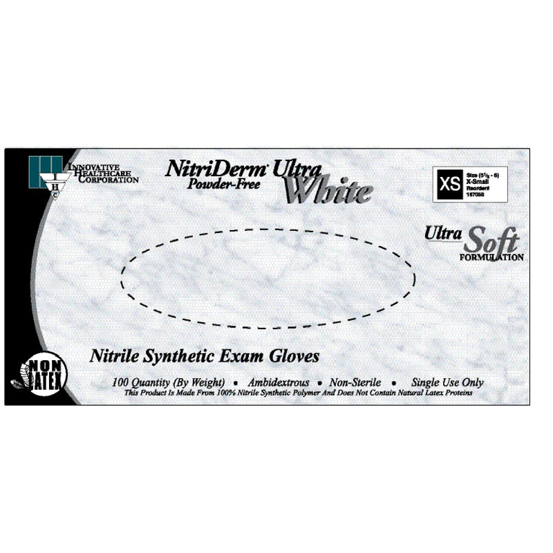 INNOVATIVE NITRIDERM® ULTRA WHITE NITRILE SYNTHETIC POWDER-FREE EXAM GLOVES GLOVE NITRILE EXAM PFWHT LG 100/BX 10BX/CS