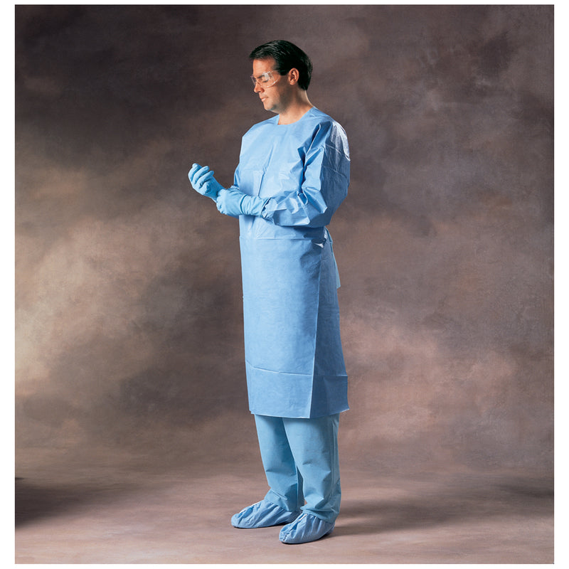 IMPERVIOUS GOWN, KNIT CUFFS, BLUE, OPEN BACK, LARGE, 60/CS, SOLD AS CASE O&M 10000979