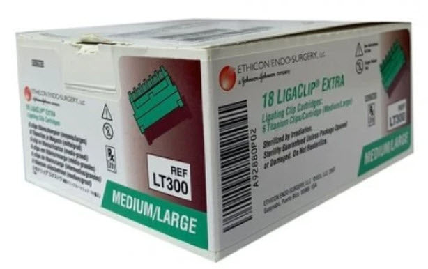 Ethicon Ligaclip Clip Applier Ligating Clips Titanium Med/Lg6Clip/Cartridge 18/Bx -LT300 - BriteSources