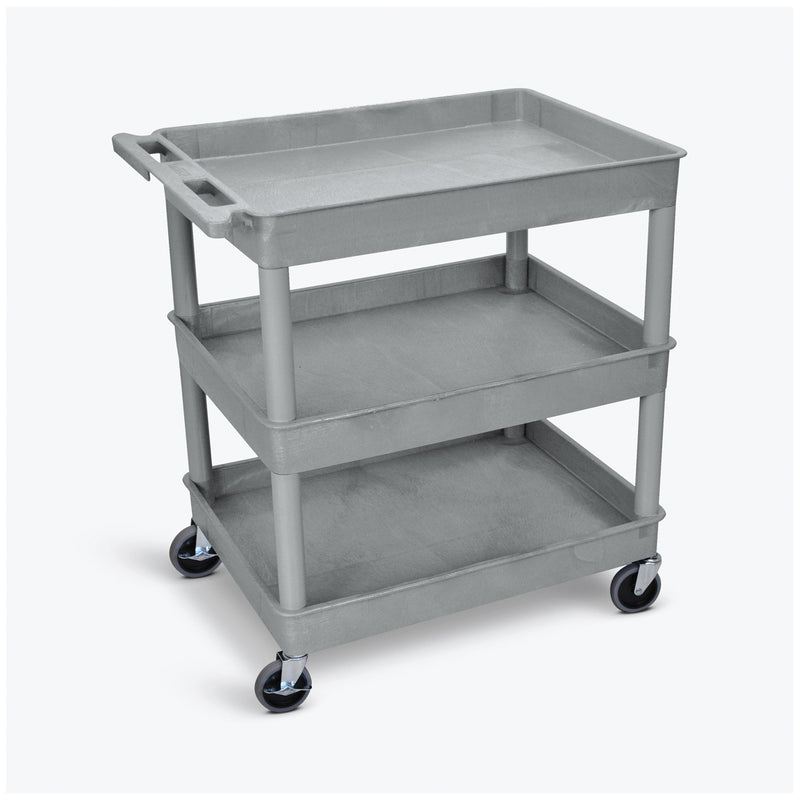 TUB CART, THREE SHELVES , GRAY, 24"W X 18"D X 36.5"H, WITH 4" CASTERS , MAXIMUM WEIGHT CAPACITY 300LBS, ASSEMBLY REQUIRED, SOLD AS EACH LUXOR 10000572