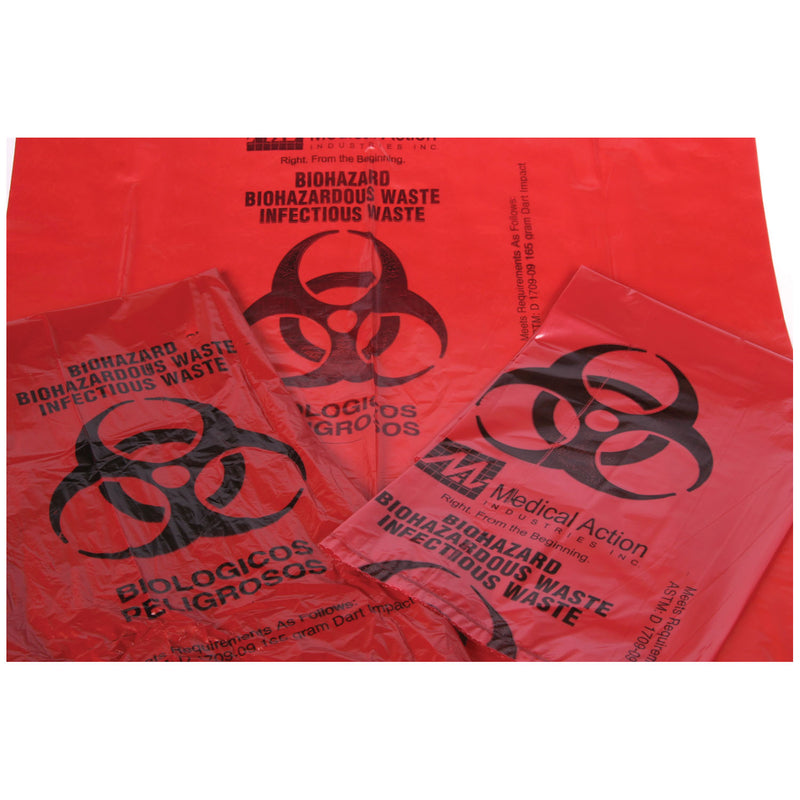 INFECTIOUS WASTE BAG WITH BIOHAZARD SYMBOL, 38" X 45", RED, 2 MIL, 44 GAL, 100 RL/CS, SOLD AS CASE MEDEGEN 10000958