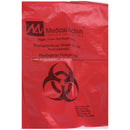BIOHAZARD BAG, 31" X 38", PRINT/ LABEL, MAX TEMP 285°F, BIOHAZARD LABELING, BIOHAZARD SYMBOL, ENGLISH/ SPANISH, RED/ BLACK, 1.8 MI, SOLD AS CASE MEDEG