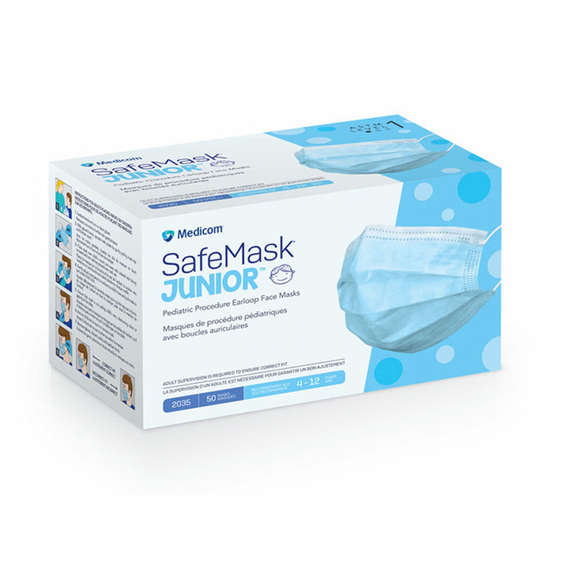 Medicom Safemask Junior Pediatric Procedure Face Masks Mask Pediatric Earloop Lvl1Safemask Jr Blu 50/Bx 10Bx/Cs -2035