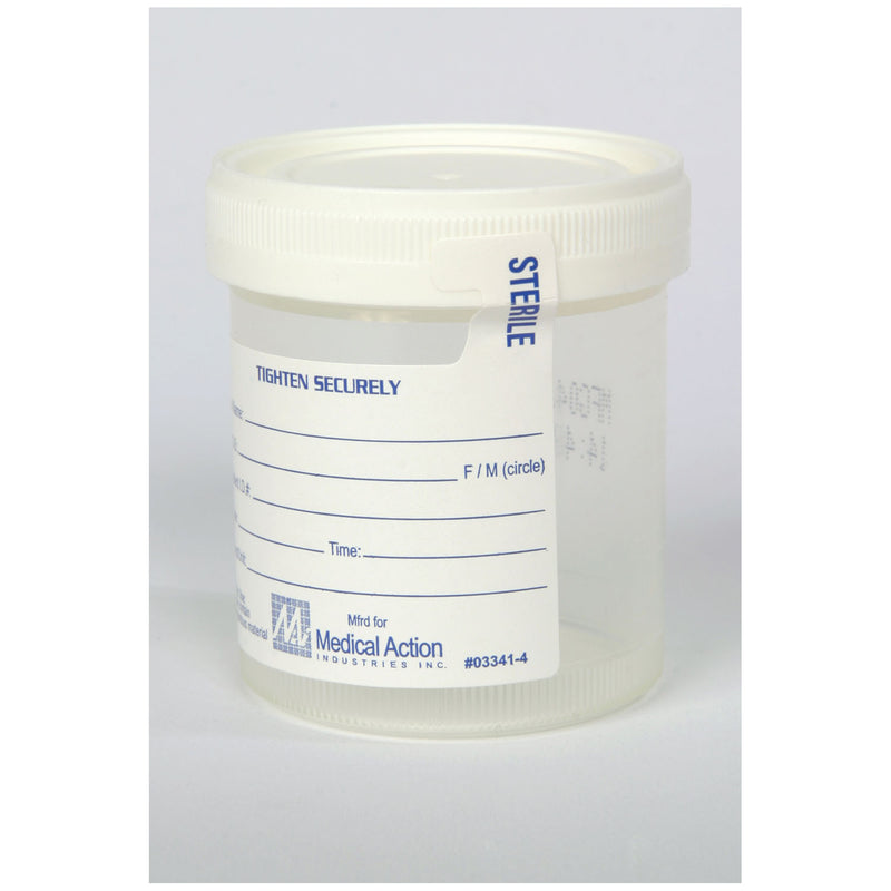 GENT-L-KARE® WIDE MOUTH SPECIMEN CONTAINER, 3 OZ, LID, WHITE, STERILITY SEAL & LABEL, GRADUATED IN 20, 40, 60, 80 & 90 ML INCREMEN, SOLD AS CASE MEDEG