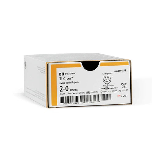 MEDTRONIC TI-CRON™ POLYESTER SUTURES SUTURE POLY COATD BRD WHT/BLU2-0 KV5/KV5 10X30 6/BX