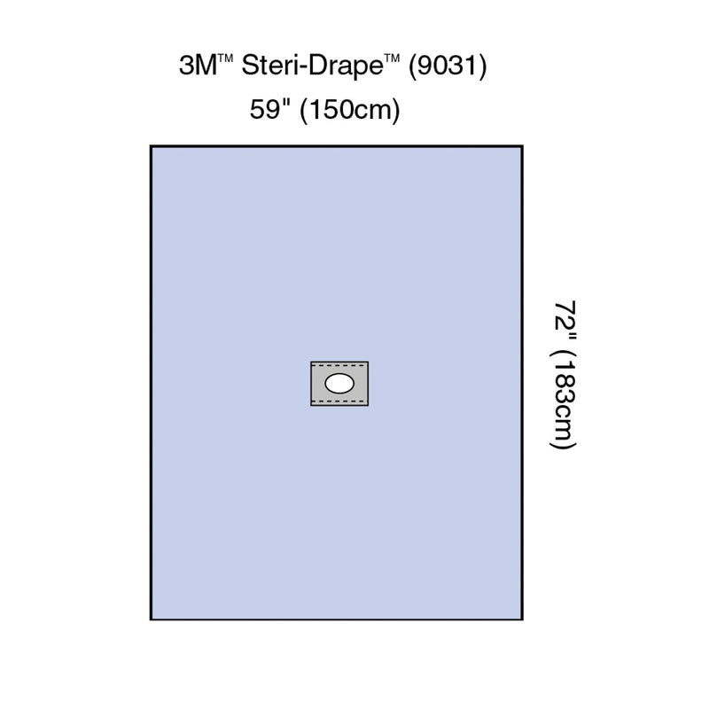 STERI-DRAPE™ ADHESIVE APERTURE DRAPE, 59" X 72", ABSORBENT IMPERVIOUS MATERIAL, OFF-CENTERED OVAL APERTURE, 25/BX, 2 BX/CS, SOLD AS CASE SOLVENTUM 1