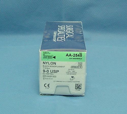 SURGICAL SPECIALTIES SHARPOINT™ MICROSURGERY SUTURES. SUTURE BLK MONO NYLON 9-01/2.5CM NDL 2HSV6 12/BX , BOX - BriteSources