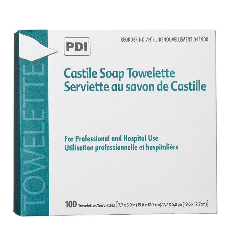 CASTILE SOAP TOWELETTE, 2% COCONUT OIL, 1/PK, 100 PK/BX, 10 BX/CS, SOLD AS CASE PDI 106