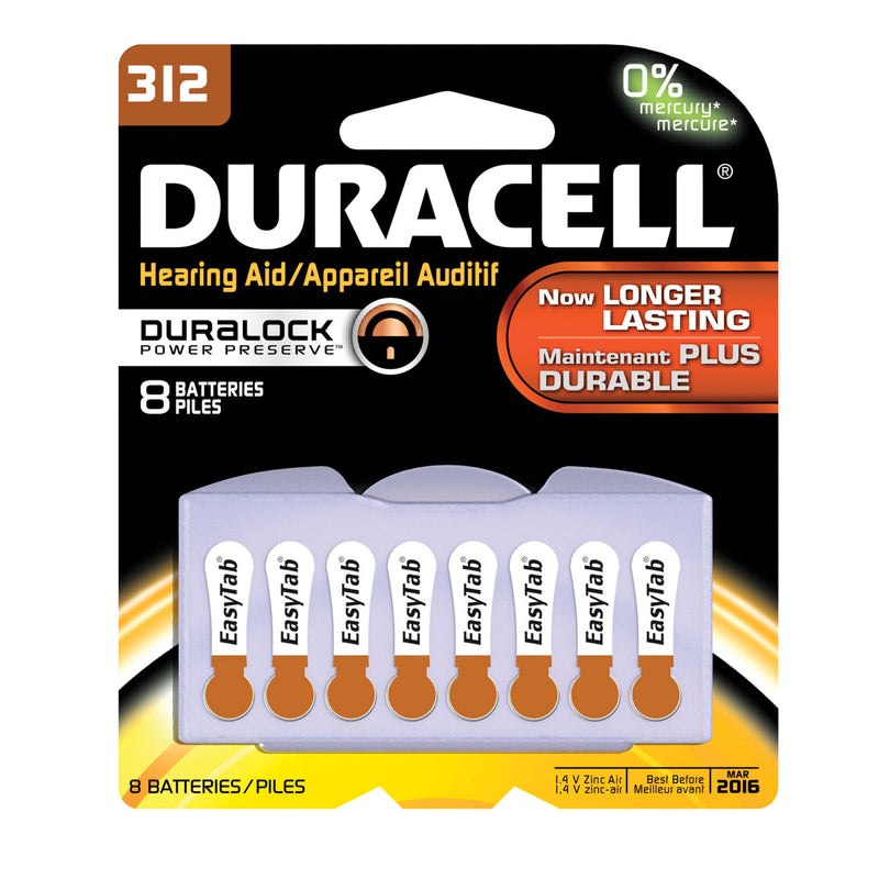 DURACELL® HEARING AID BATTERY BATTERY HEARING AID ZINC AIR1.4VSZ312 8PK 6PK/BX UPC 66124