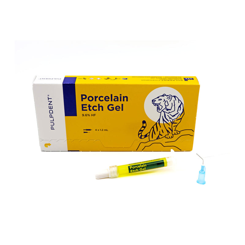 PORCELAIN ETCH GEL KIT CONTAINS: 4 X 1.2ML SYRINGES + 8 APPLICATOR TIPS, SOLD AS BOX PULPDENT 10000684