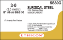 SUTURE, SUTUPAK PRE-CUT, SIZE 3-0, 17-18", MONOFILATMENT B&S30, EACH TUBE CONTAINS 18"L STRANDS, 1 DZ/BX, SOLD AS BOX ETHICON 243