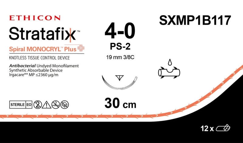 Ethicon Stratafix Spiral Monocryl Plus Knotless Tissues Control Device-Undyed Spiral Plus Undyed Ps-24-0 30Cm 12/Bx -SXMP1B117 - BriteSources