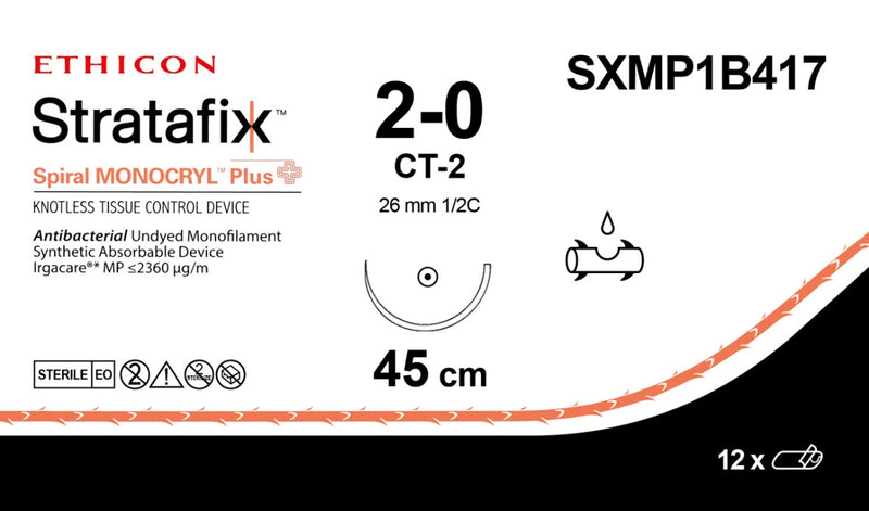 Ethicon Stratafix Spiral Monocryl Plus Knotless Tissues Control Device-Undyed Spiral Plus Undyed Ct-22-0 45Cm 12/Bx -SXMP1B417 - BriteSources