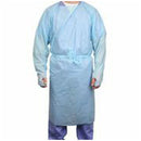 GOWN, POLYETHYLENE, CLOSED LOOP NECK, OPEN BACK, THUMB-LOOP CUFFS, UNIVERSAL SIZE, BLUE, 15/BX, 5 BX/CS, SOLD AS CASE TIDI 203