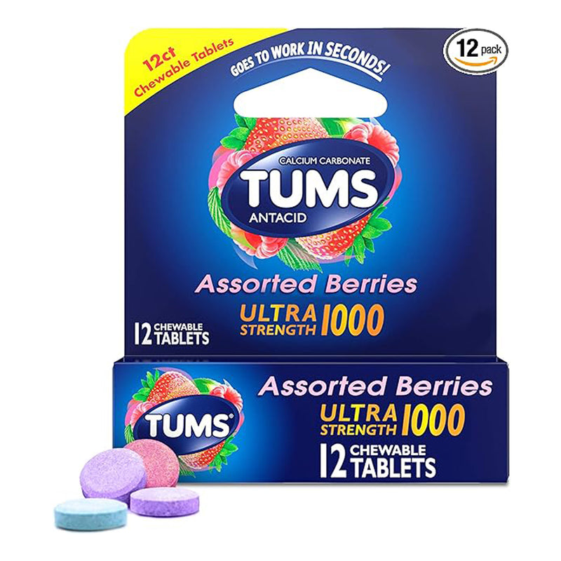 Tums Ultra Strength 1000 Antacid Chewable Tablets Assorted Fruit, Sold As 1/Bottle Glaxo 00135011814