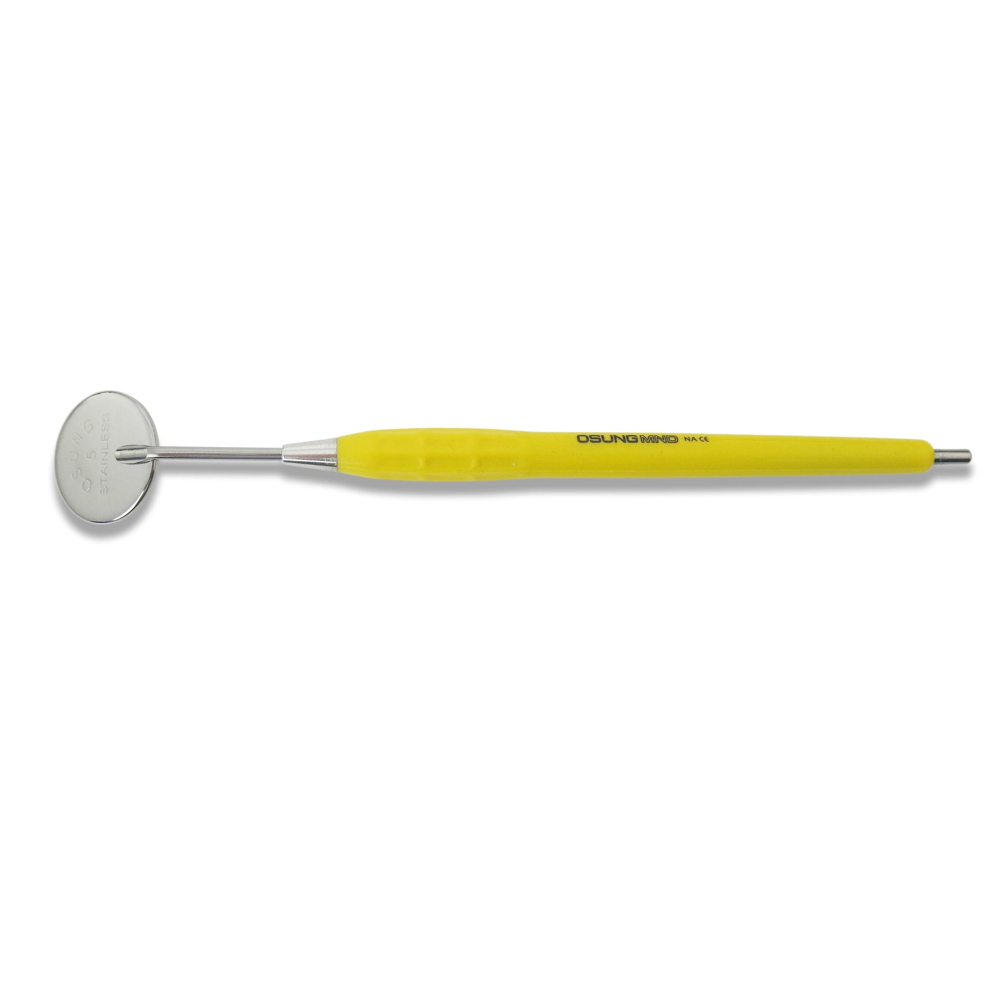 Mouth Mirror Simple Stem No. 5, 24mm dia, yellow handle, EA - Osung USA