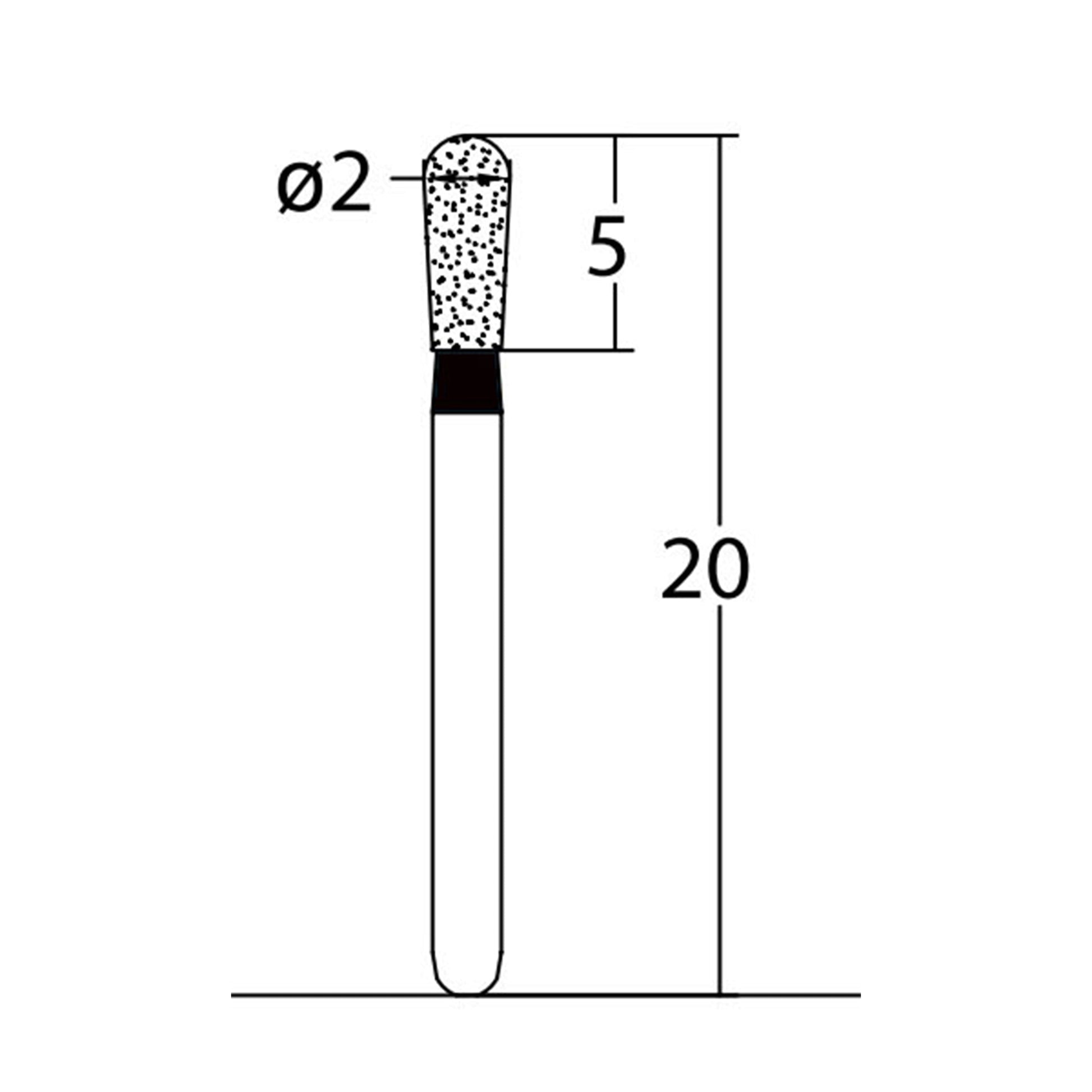 Pear 2 mm Dia. Extra Coarse Grit Diamond Bur 5 per pack. 237.20EC1 - Osung USA