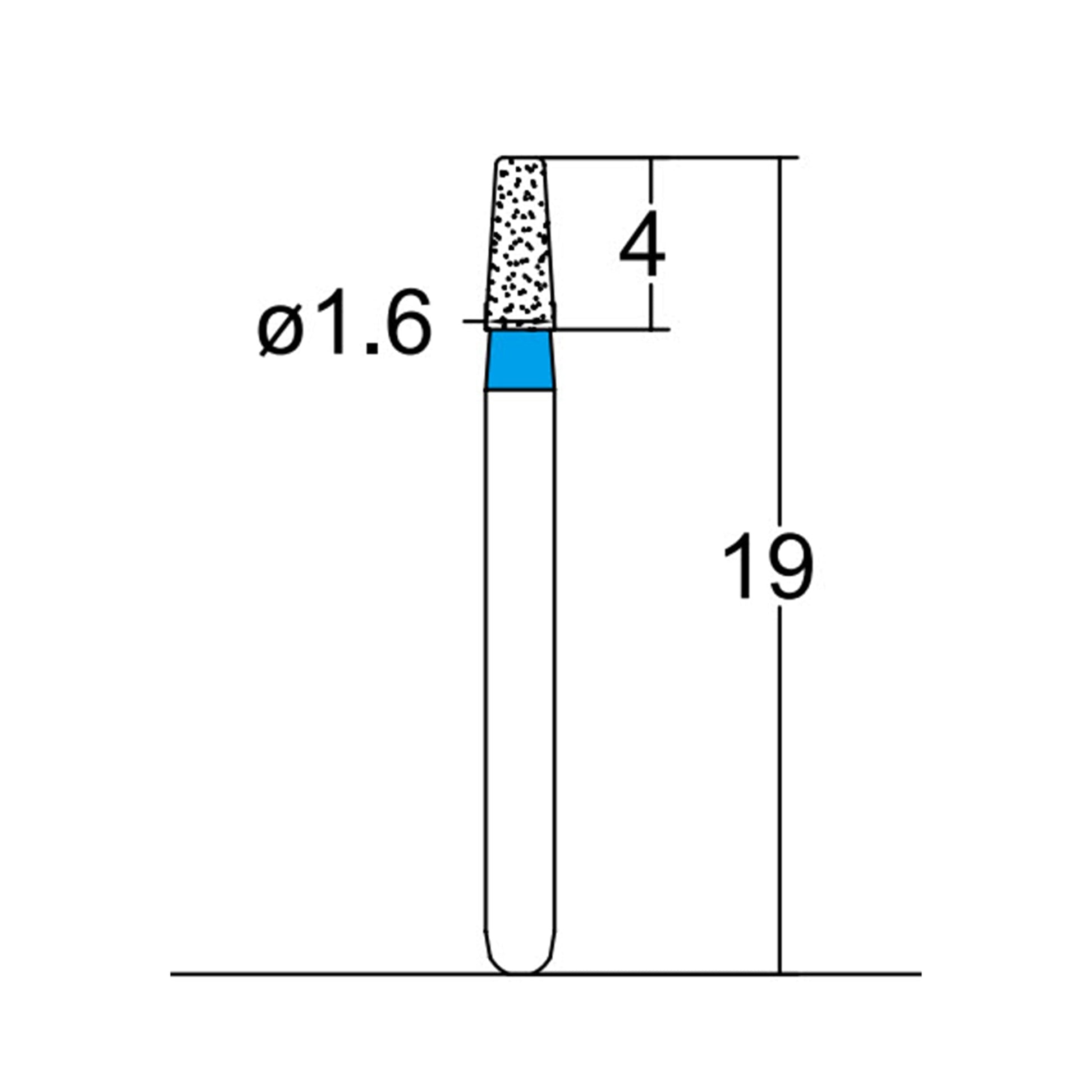 Conical, Round Edge 1.6 mm Dia. Medium Grit Diamond Bur 5 per pack. 584.16M1 - Osung USA