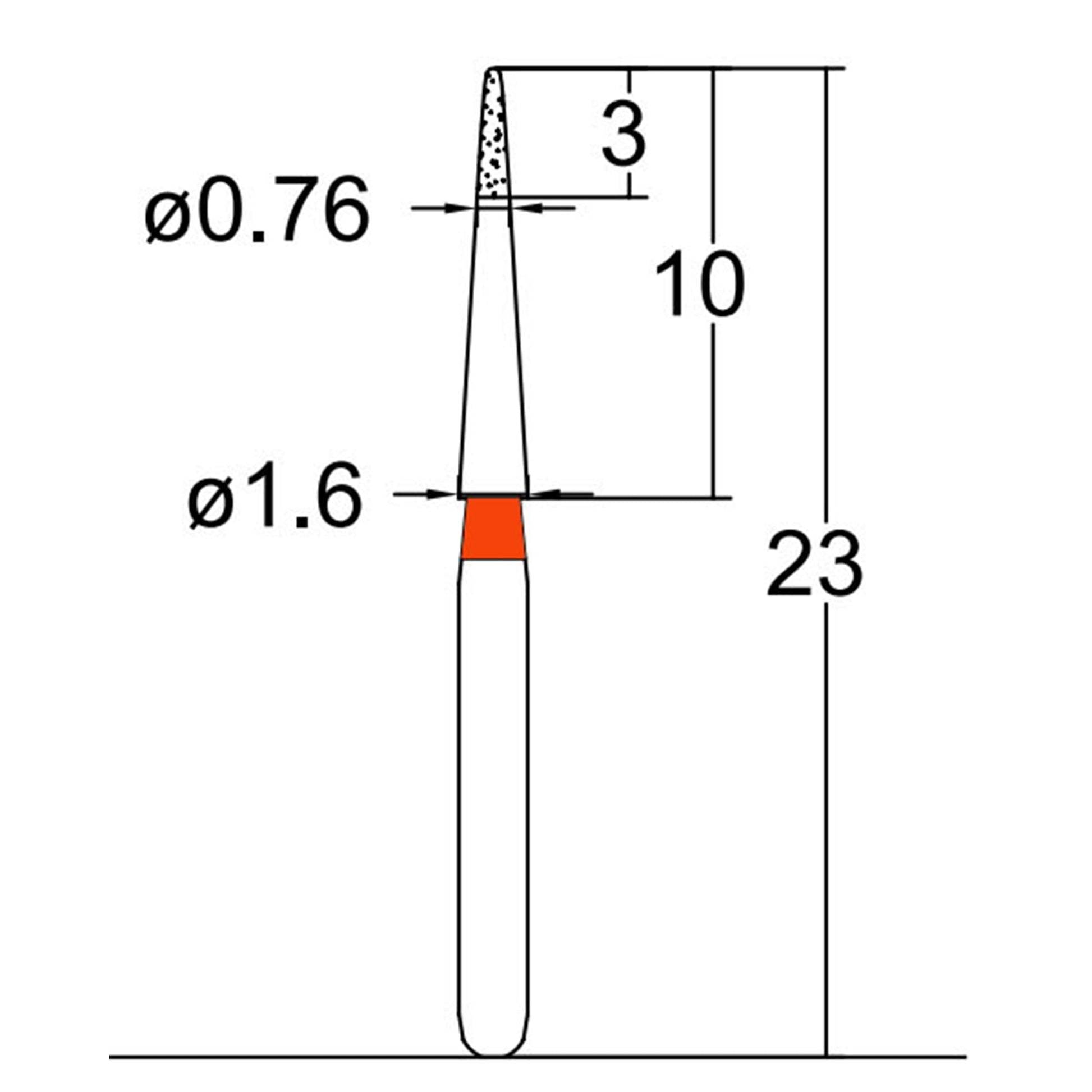 Needle Shaped, Short, Long Neck 0.8 mm Dia. Fine Grit Diamond Bur 5 per pack. 539.8F2 - Osung USA