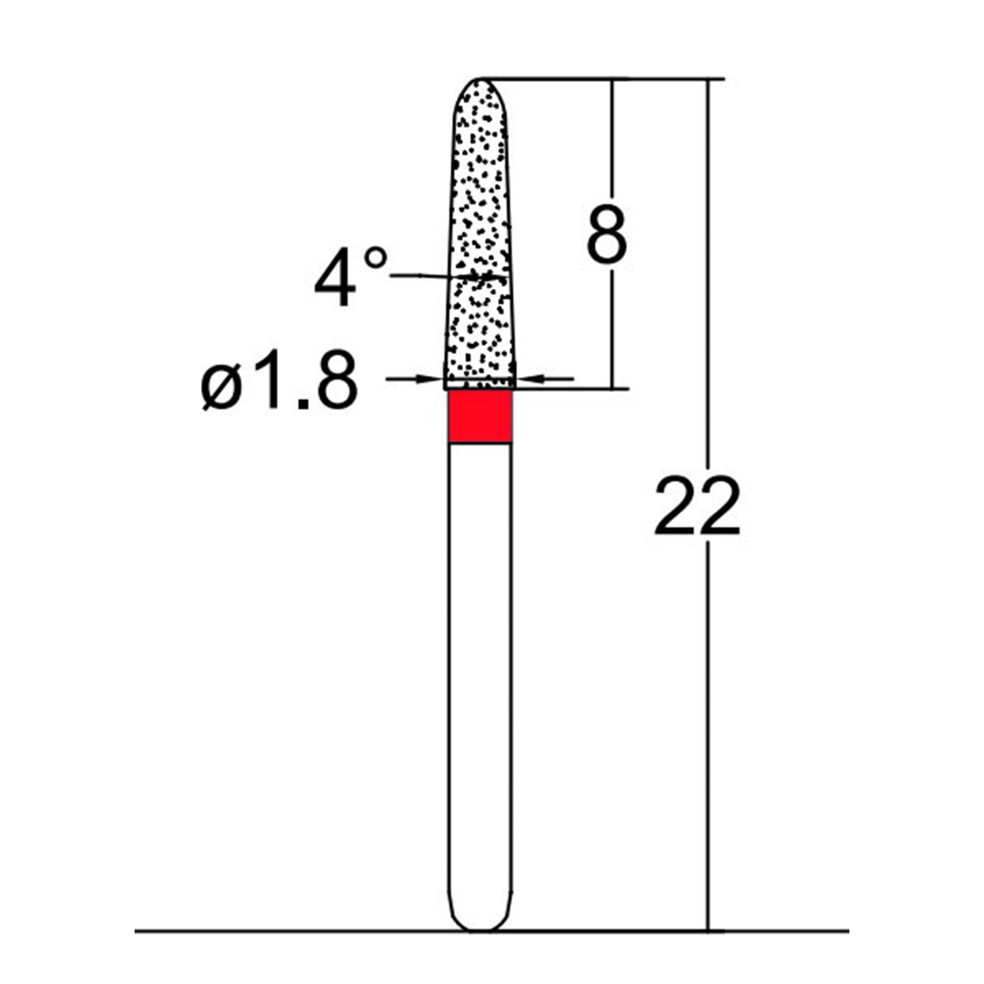 Torpedo, Conical 1.8 mm Dia. Fine Grit Diamond Bur 5 per pack. 294.18F3 - Osung USA