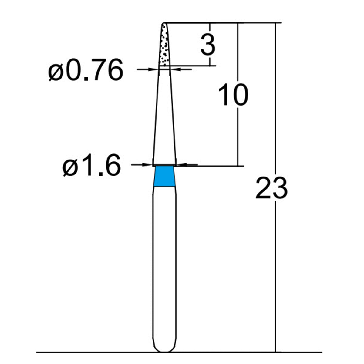 Needle Shaped, Short, Long Neck 0.8 mm Dia. Medium Grit Diamond Bur, 5 per pack. 539.8M2 - Osung USA
