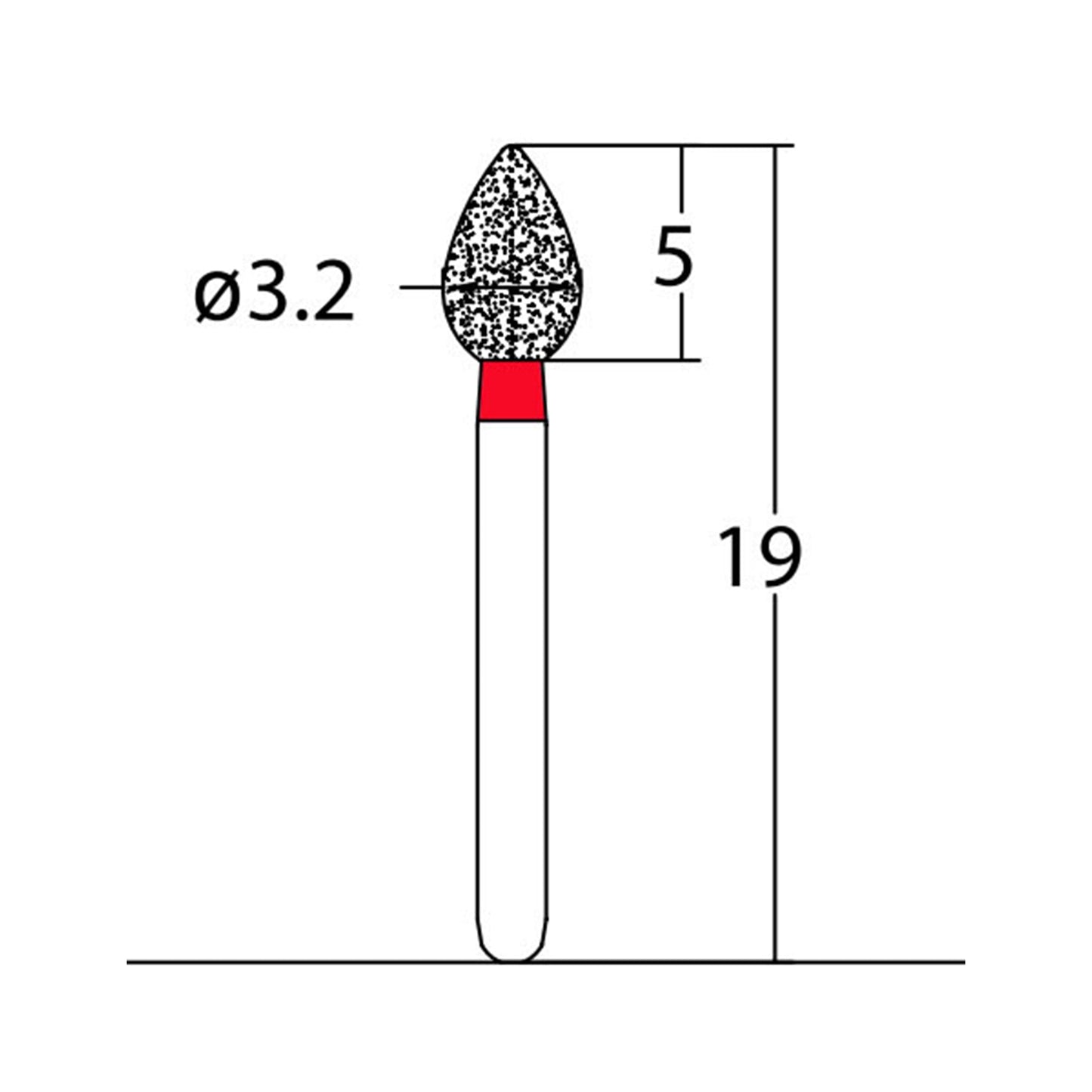 Bud, Slender 3.2 mm Dia. Fine Grit Diamond Bur 5 per pack. 257.32F1 - Osung USA