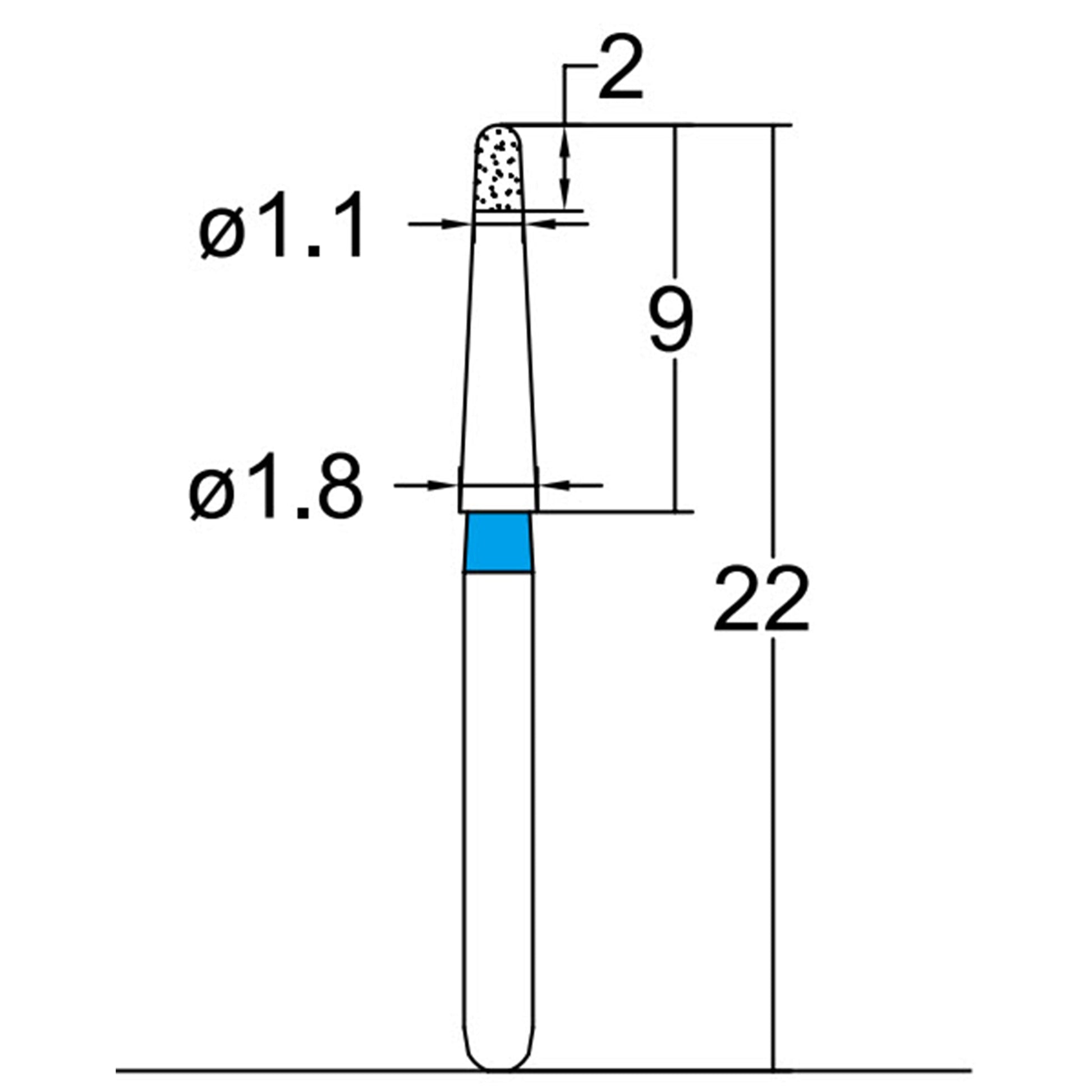 Torpedo, Long Neck 1.1 mm Dia. Medium Grit Diamond Bur 5 per pack. 534.11M1 - Osung USA