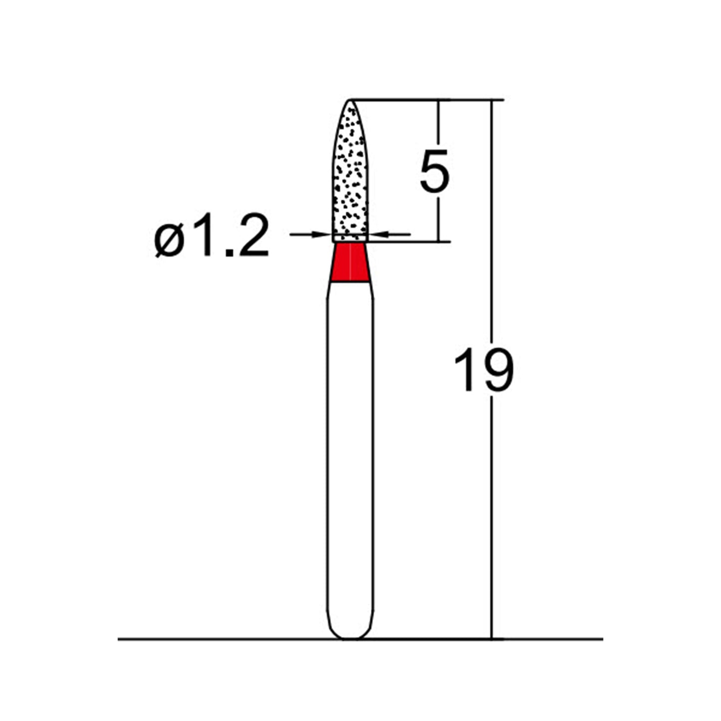 Cylindrical, Ogival End 1.2 mm Dia. Fine Grit Diamond Bur 5 per pack. 245.12F1 - Osung USA