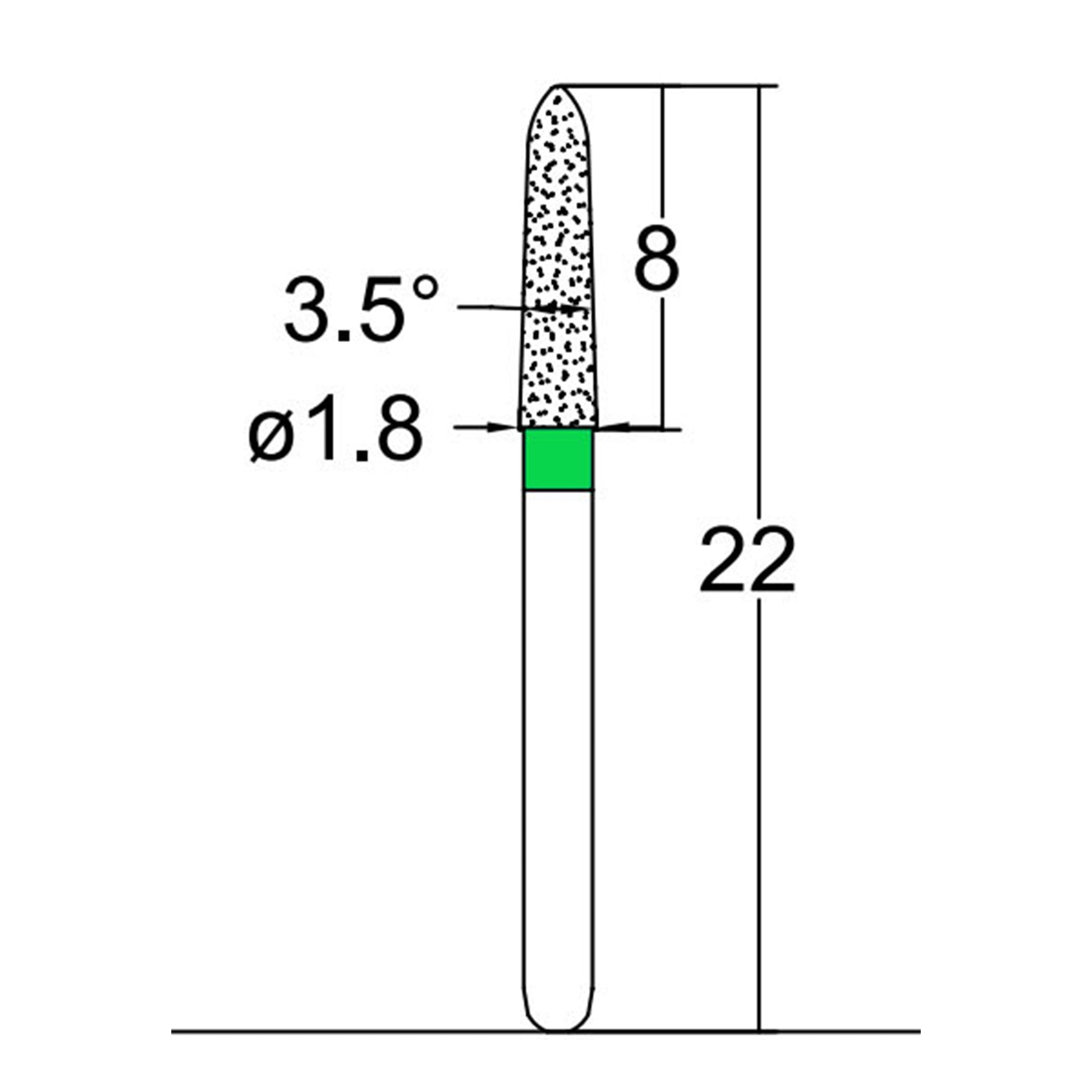 Torpedo, Conical 1.8 mm Dia. Coarse Grit Diamond Bur 5 per pack. 294.18C2 - Osung USA