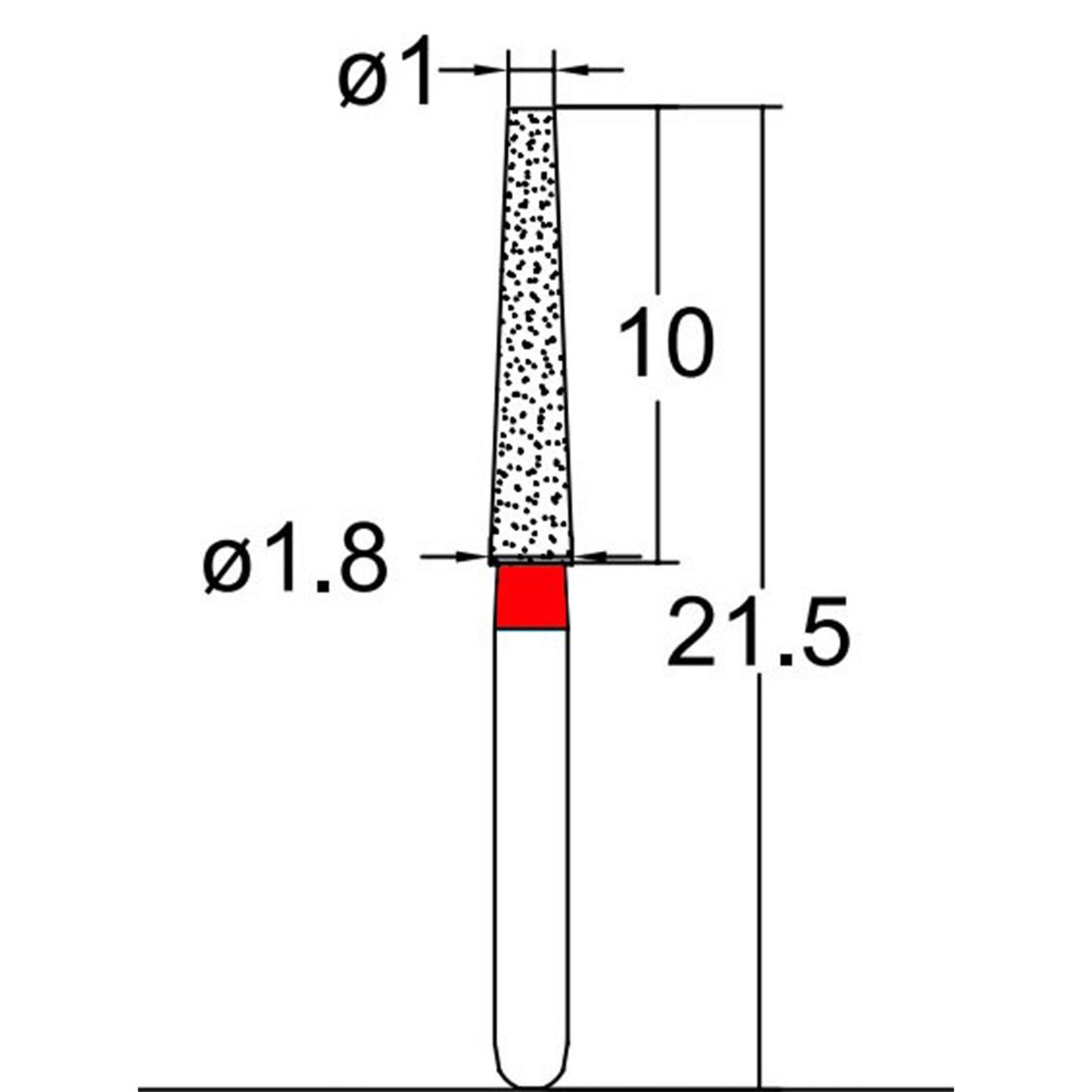 Conical, Truncated 1.8 mm Dia. Fine Grit Diamond Bur 5 per pack. 168.18F2 - Osung USA