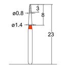 Needle Shaped, Short, Long Neck 0.8 mm Dia. Fine Grit Diamond Bur 5 per pack. 539.8F1 - Osung USA