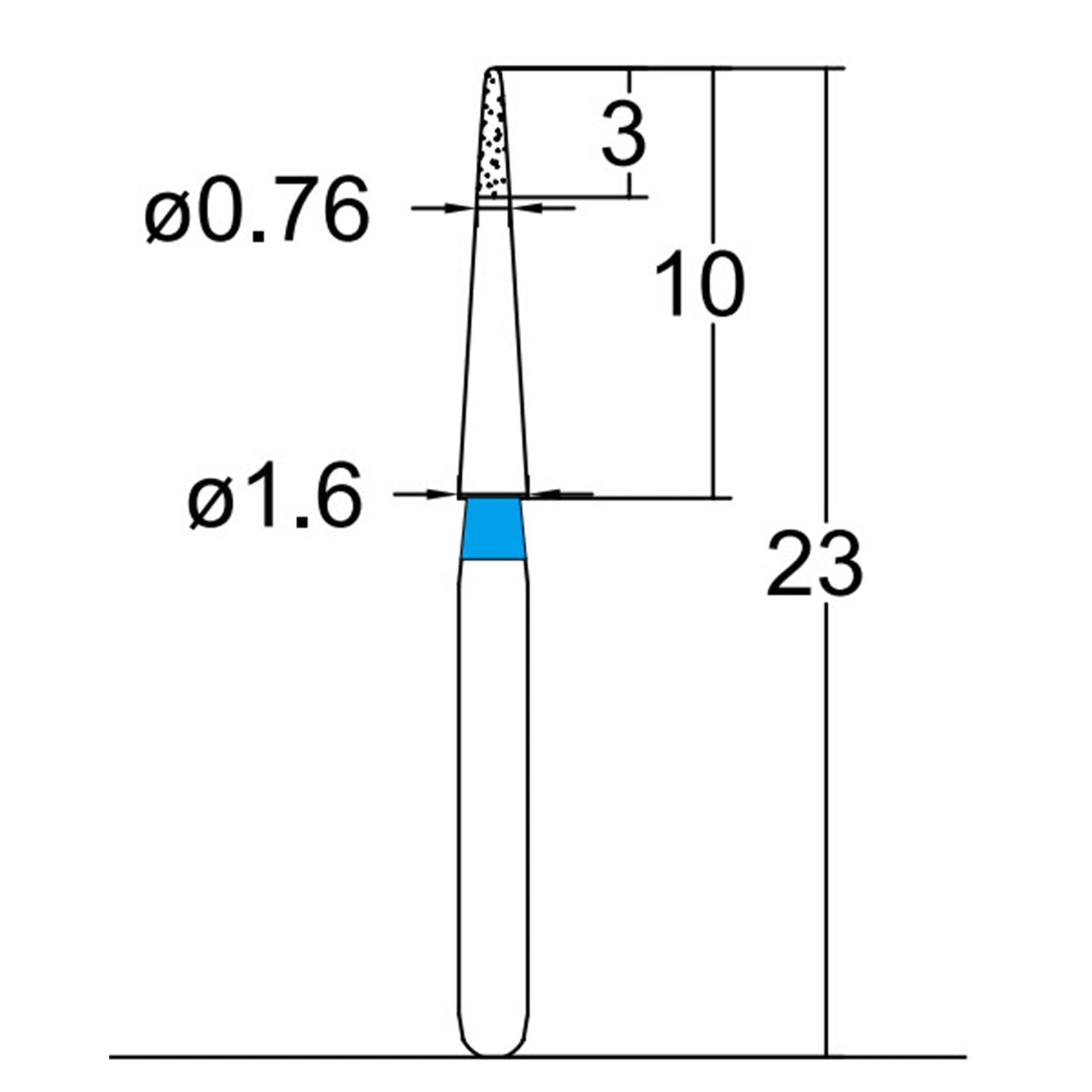 Needle Shaped, Short, Long Neck 0.8 mm Dia. Medium Grit Diamond Bur, 5 per pack. 539.8M2 - Osung USA