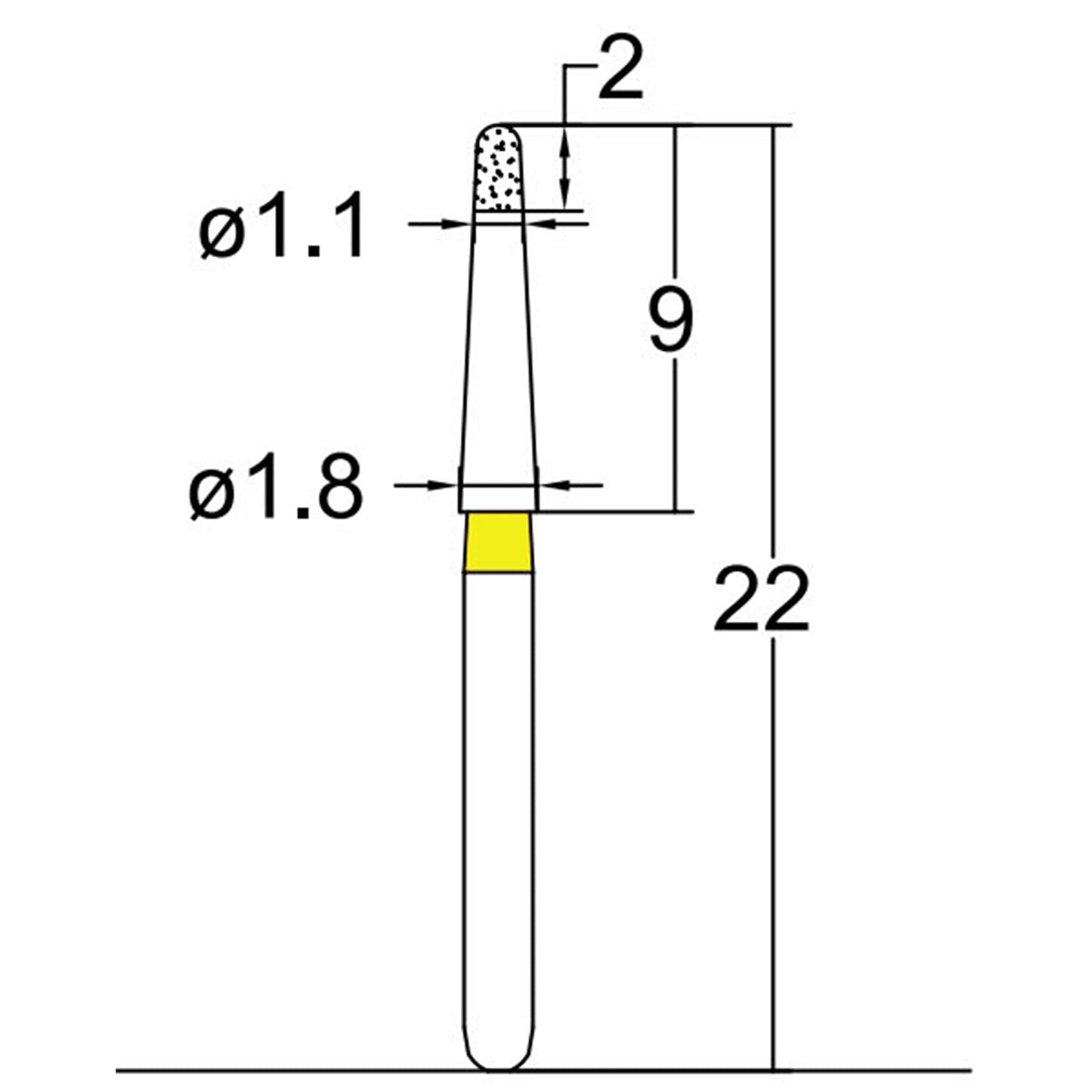 Torpedo, Long Neck 1.1 mm Dia. Extra Fine Grit Diamond Bur 5 per pack. 534.11EF1 - Osung USA