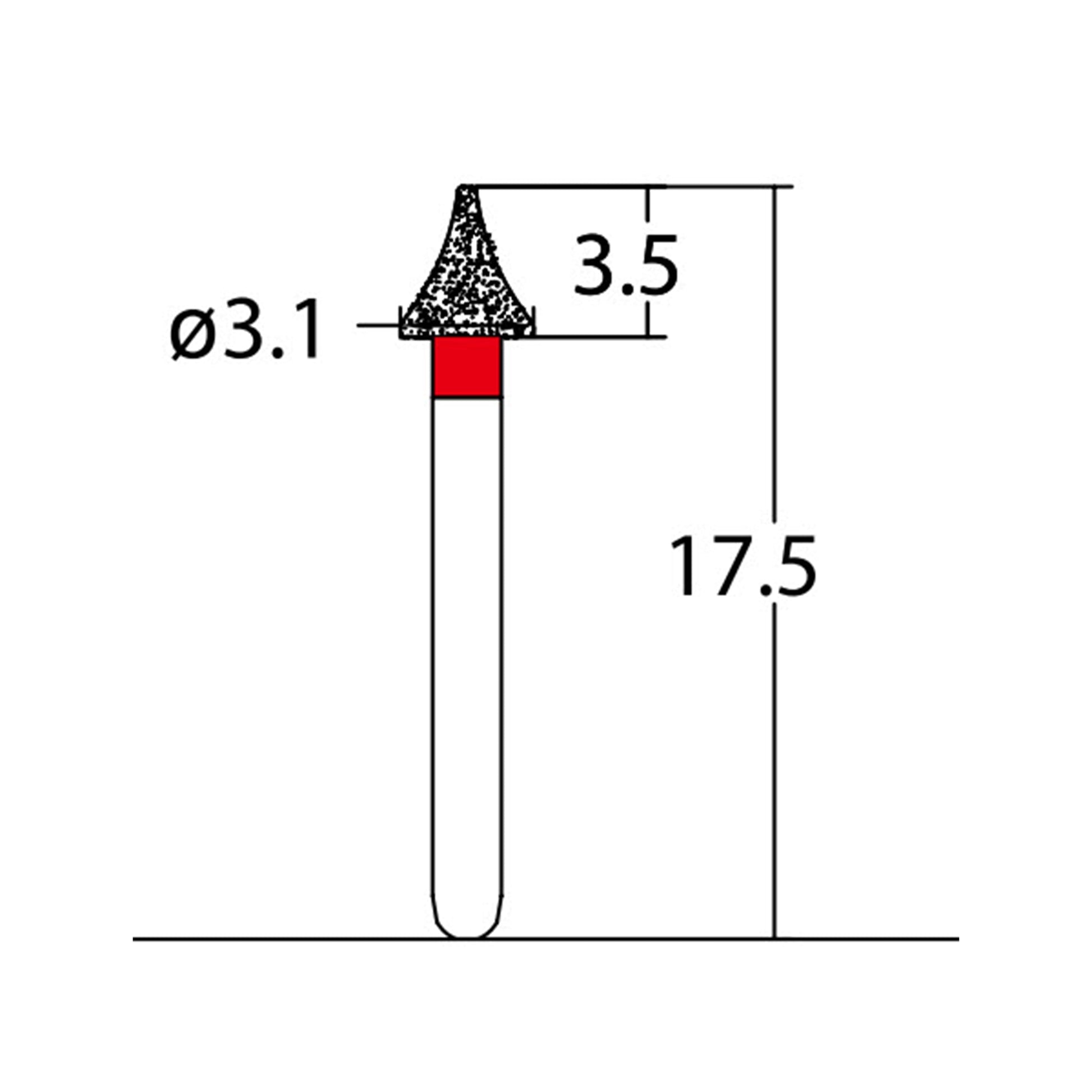 Conical, Concave Side 3.1 mm Dia. Fine Grit Diamond Bur 5 per pack. 466.31F1 - Osung USA