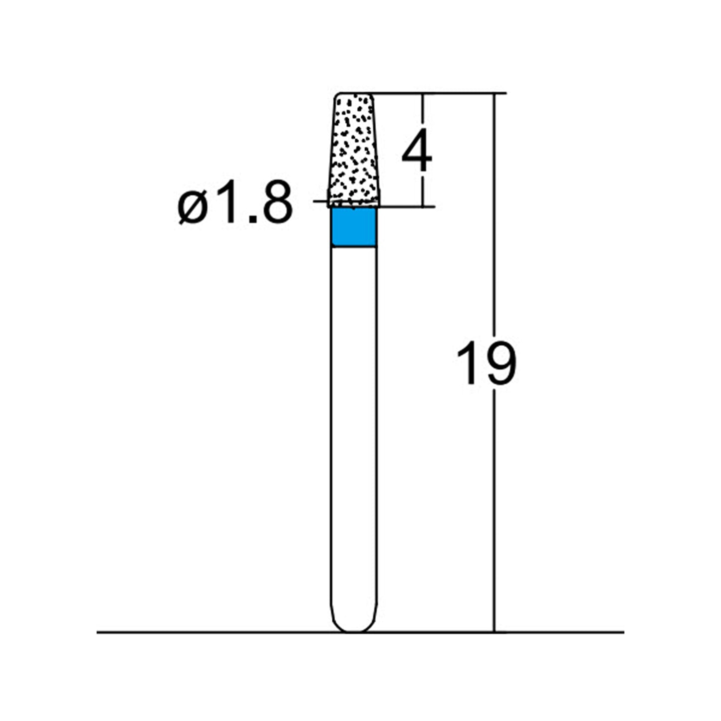 Conical, Round Edge. 1.8 mm Dia. Medium Grit Diamond Bur 5 per pack. 584.18M1 - Osung USA