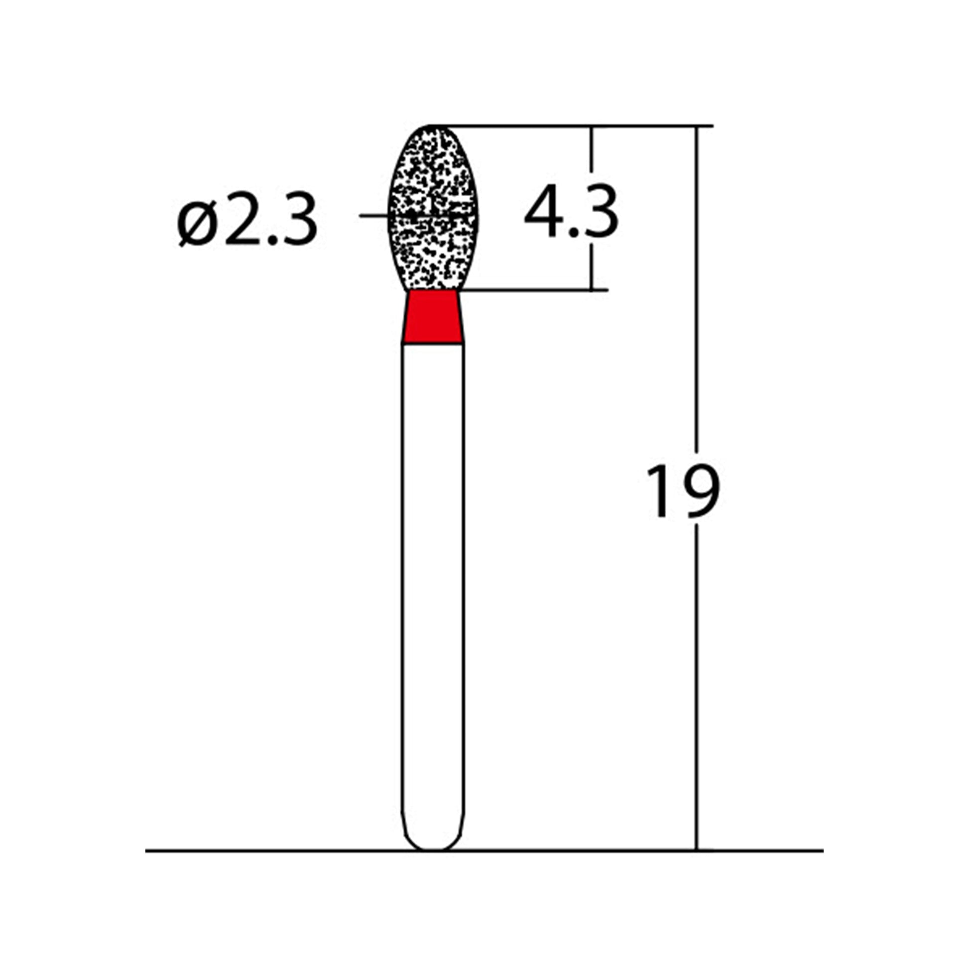 Egg 2.3 mm Dia. Fine Grit Diamond Bur 5 per pack. 277.23F1 - Osung USA