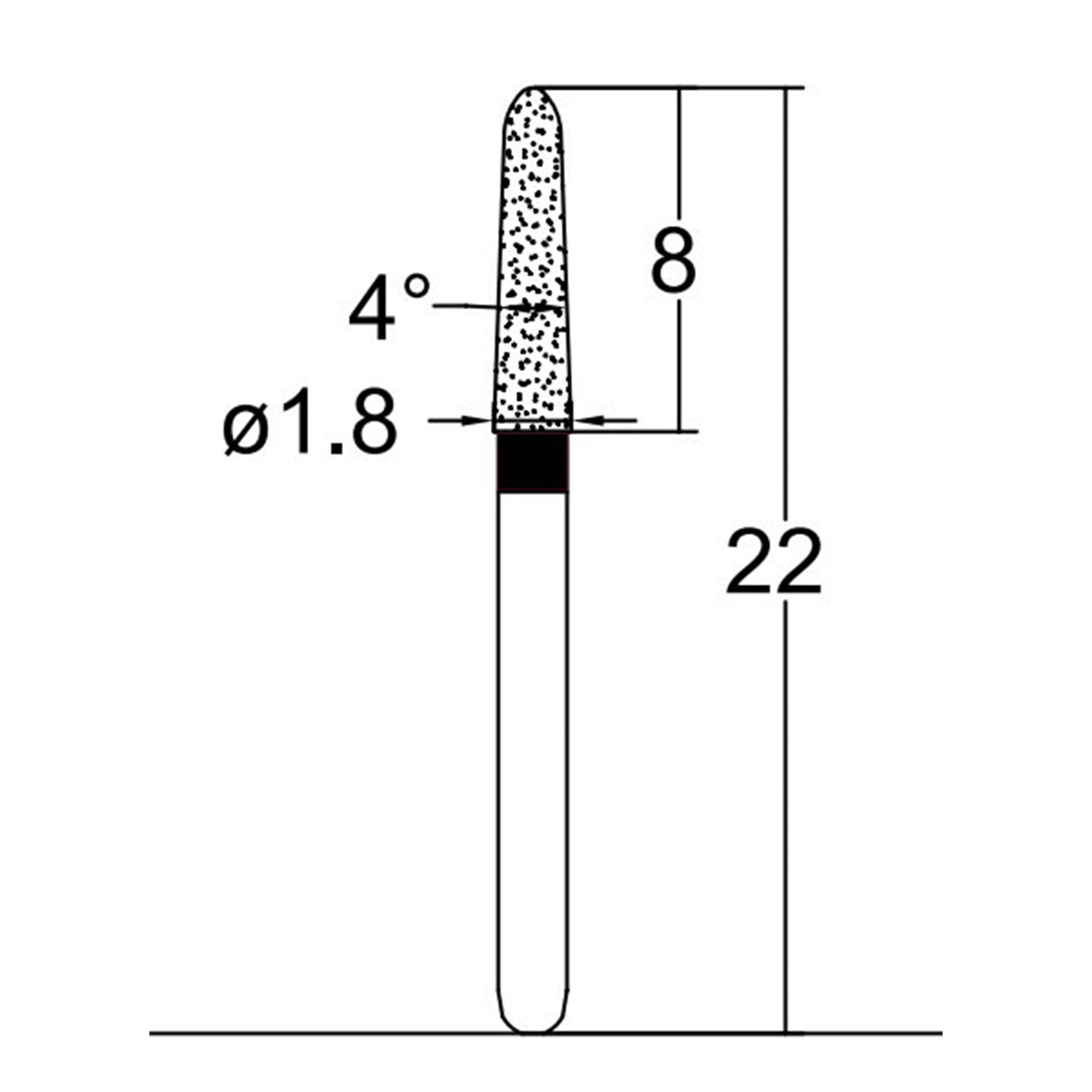 Torpedo, Conical 1.8 mm Dia. Extra Coarse Grit Diamond Bur 5 per pack. 294.18EC3 - Osung USA