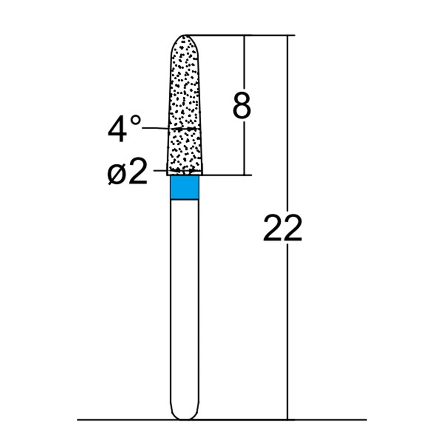 Torpedo, Conical 2 mm Dia. Medium Grit Diamond Bur 5 per pack. 294.20M1 - Osung USA