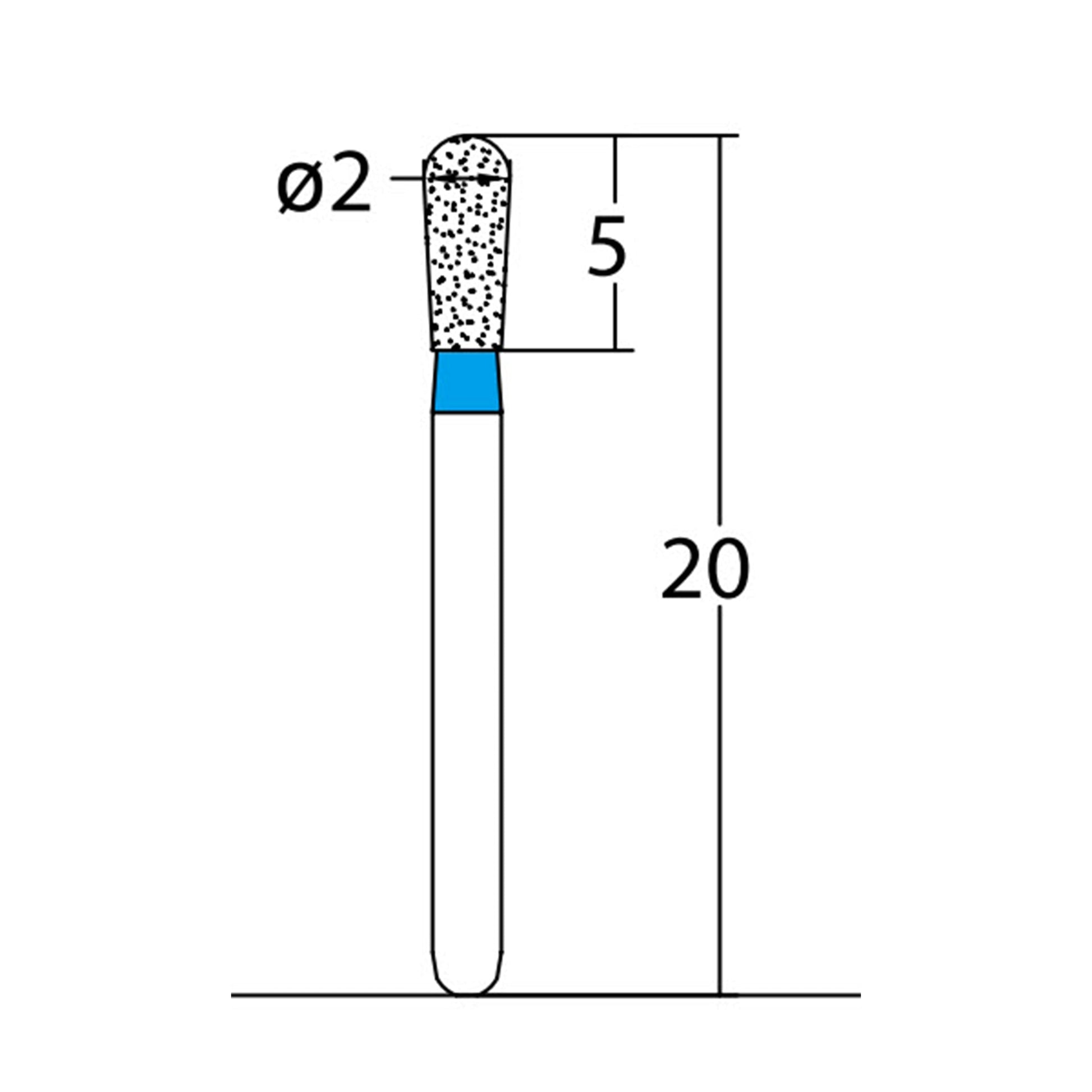 Pear 2 mm Dia. Medium Grit Diamond Bur 5 per pack. 237.20M1 - Osung USA
