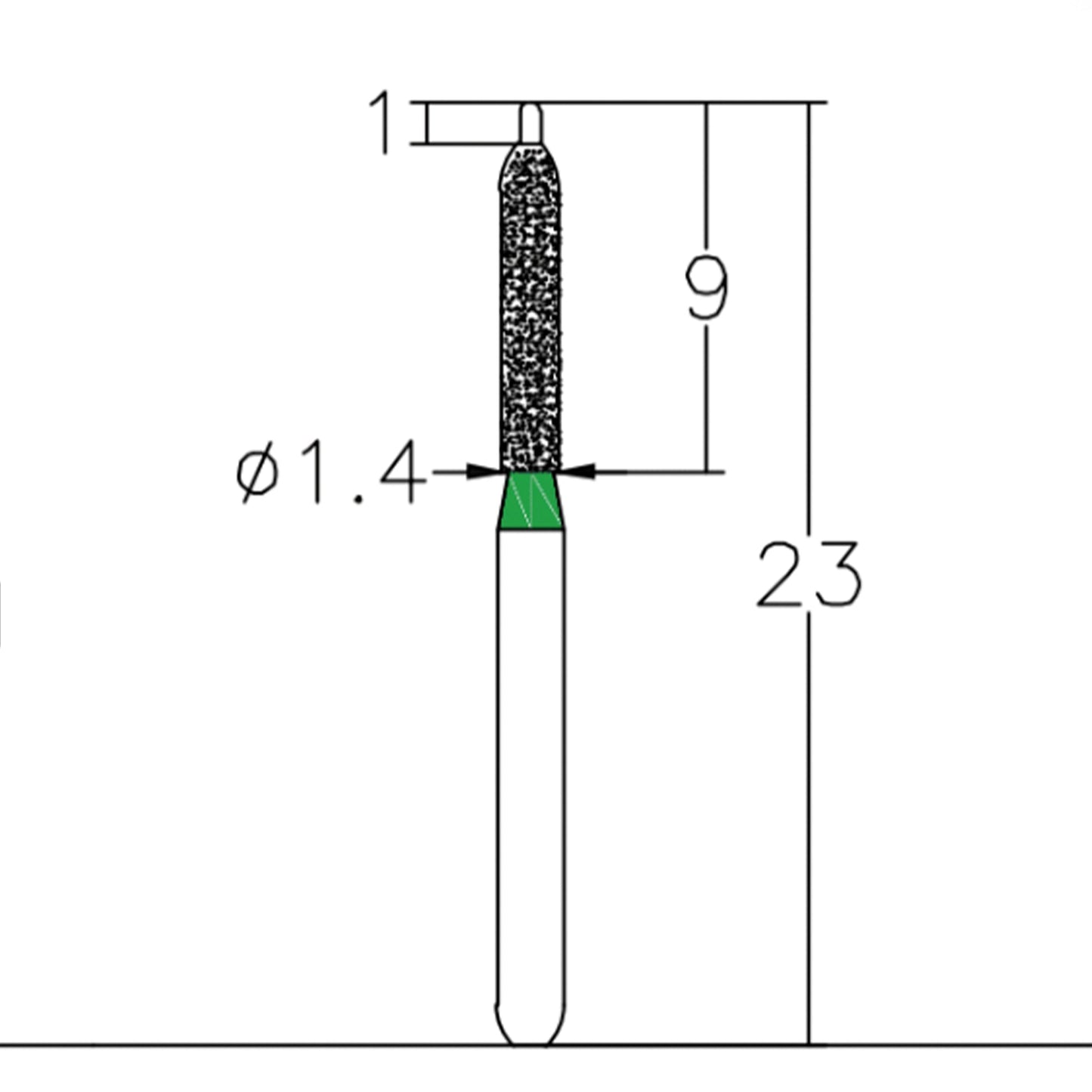 Cylindrical, Ogival End, Side Cutting Only 1.4 mm Dia. Coarse Grit Diamond Bur 5 per pack. 255.14C1 - Osung USA