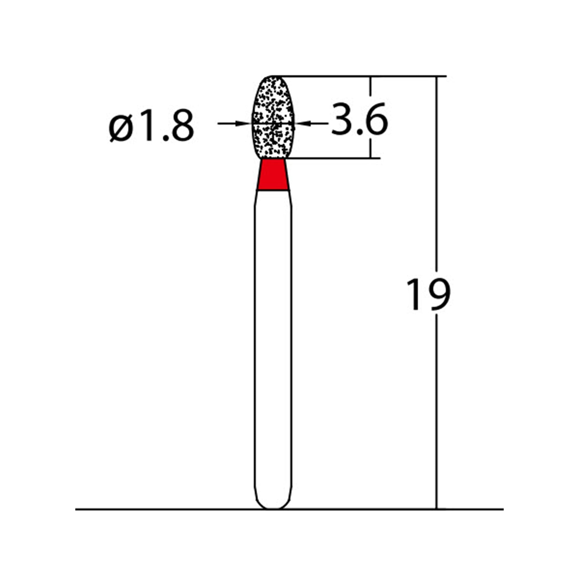 Egg 1.8 mm Dia. Fine Grit Diamond Bur 5 per pack. 277.18F1 - Osung USA