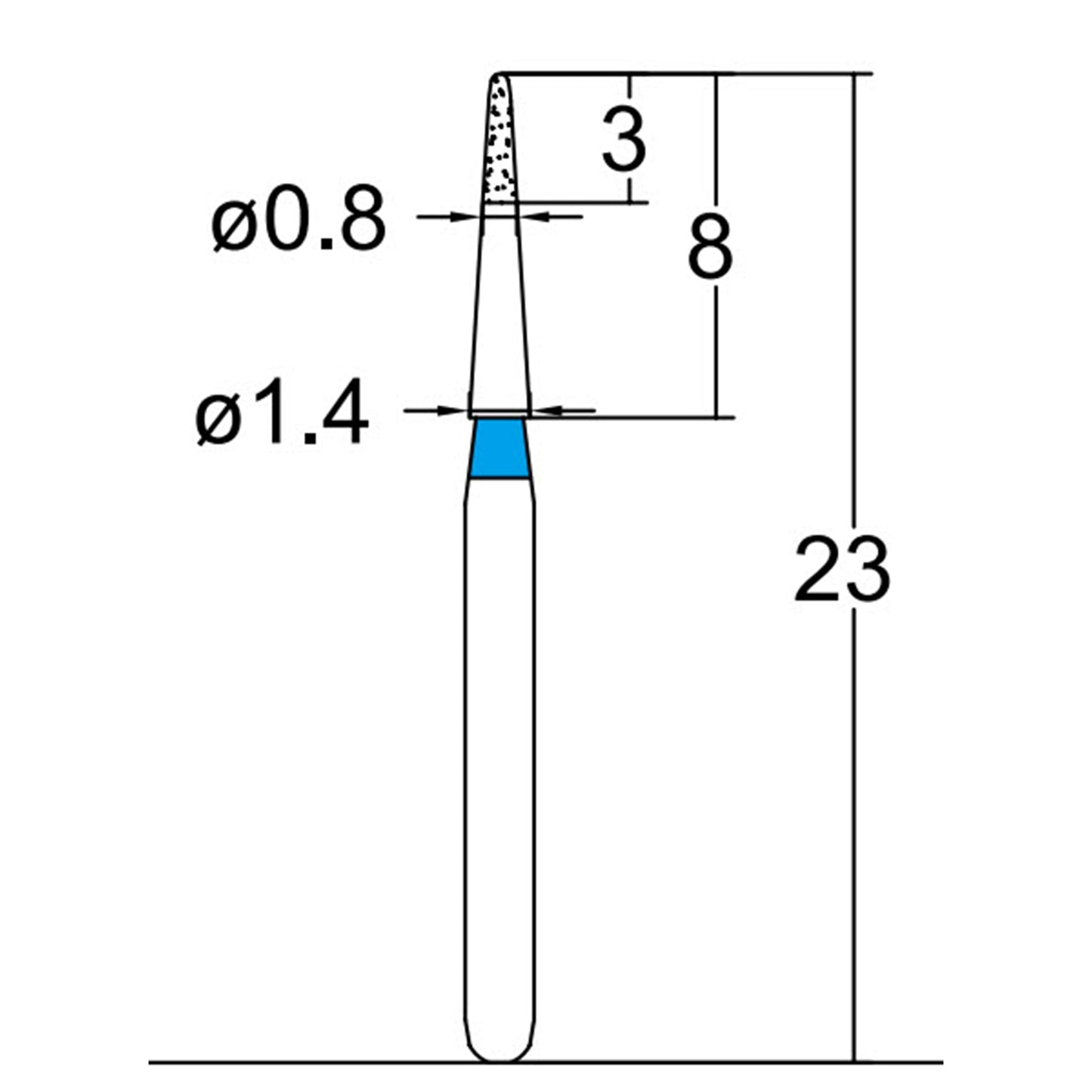 Needle Shaped, Short, Long Neck 0.8 mm Dia. Medium Grit Diamond Bur 5 per pack. 539.8M1 - Osung USA